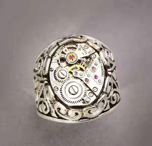 Vintage Old Mechanical Pattern Watch Men's Ring