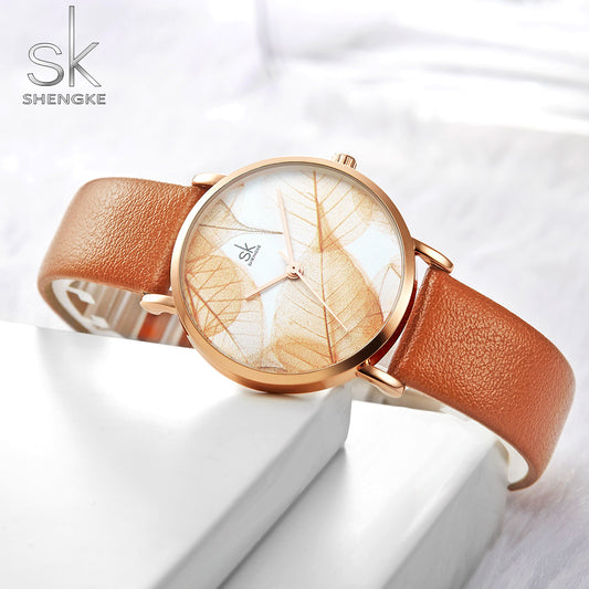 2019 Shengke Leaf Elements Student Watch Casual Belt Women's Waterproof Quartz Watch Hot Sale K0108