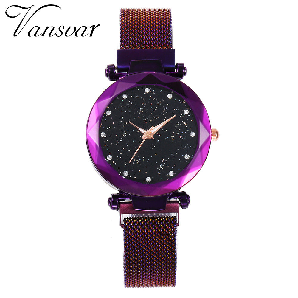 New wholesale Douyin same style starry sky women's watch magnet Milan mesh watch one piece plastic case
