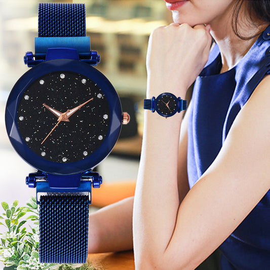 New wholesale Douyin same style starry sky women's watch magnet Milan mesh watch one piece plastic case
