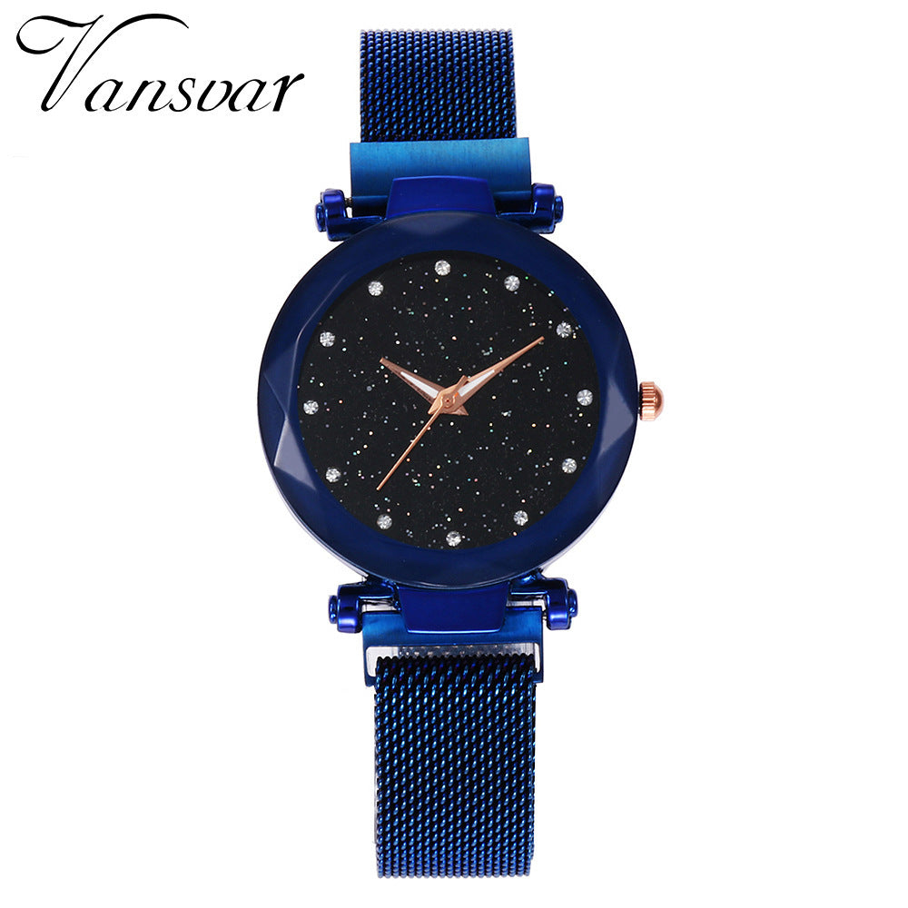 New wholesale Douyin same style starry sky women's watch magnet Milan mesh watch one piece plastic case