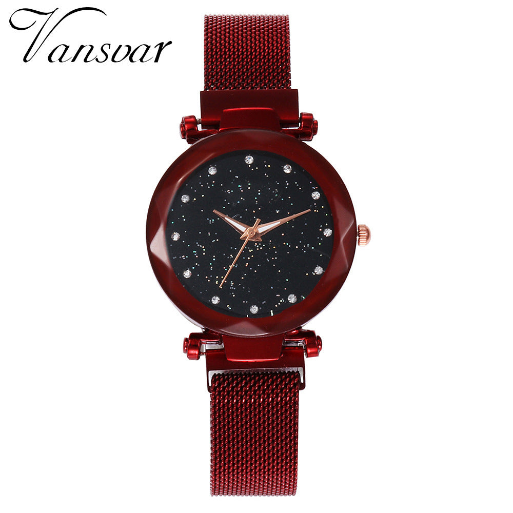 New wholesale Douyin same style starry sky women's watch magnet Milan mesh watch one piece plastic case