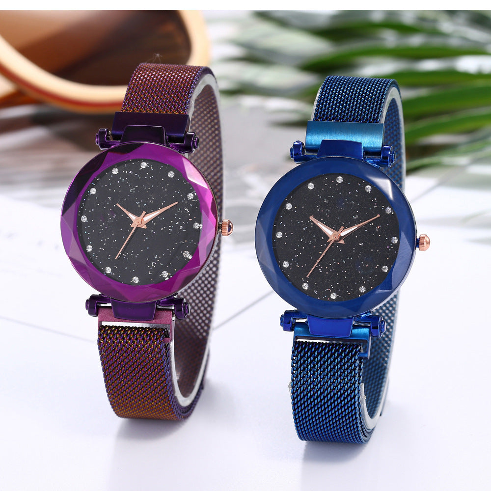 New wholesale Douyin same style starry sky women's watch magnet Milan mesh watch one piece plastic case