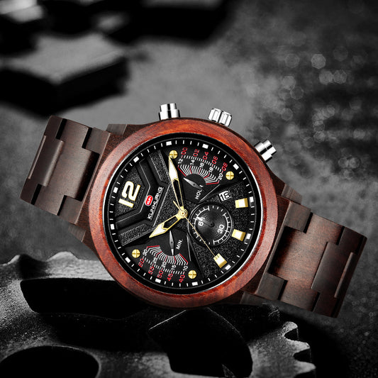 Overseas exclusively for Kunhuang new men's watch multi-function chronograph fashion sports quartz wood watch woodwatch