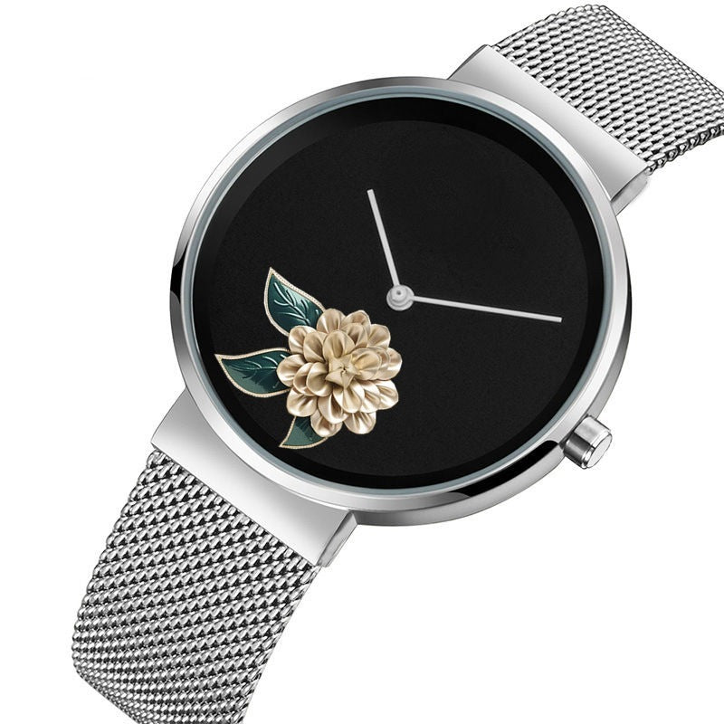 New Foreign Trade New Simple Watch Embossed Printed Watch Fashion Camellia Gift Quartz Watch