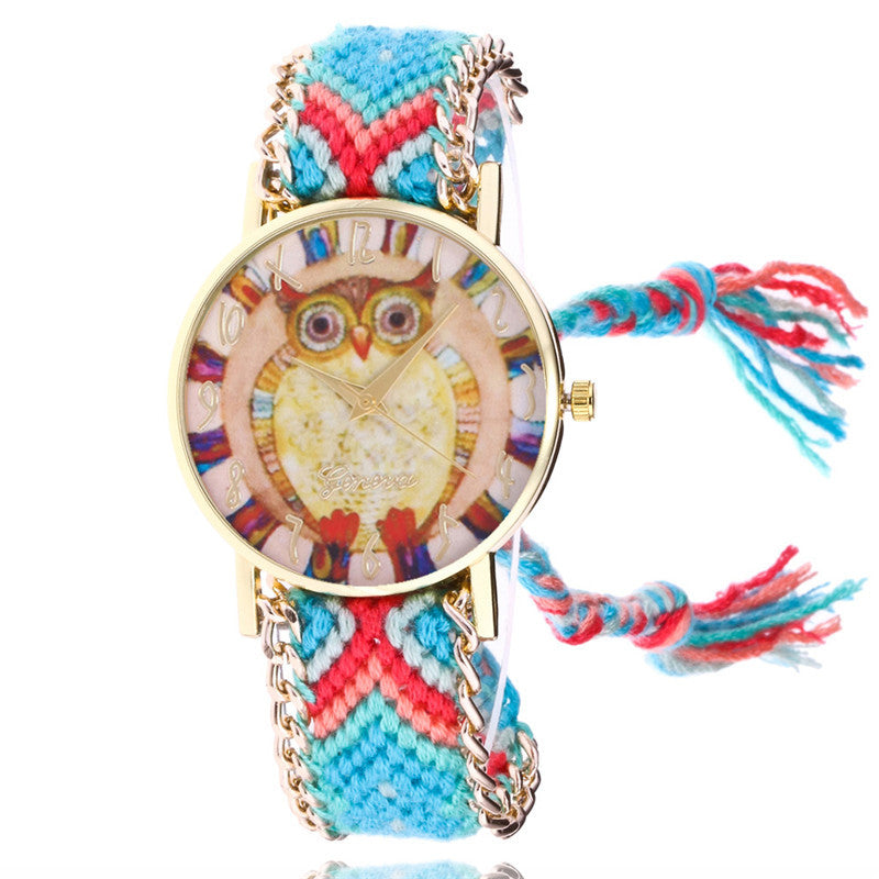 Ethnic style braided ladies bracelet watch