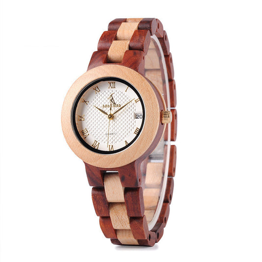 Wooden women's watch quartz