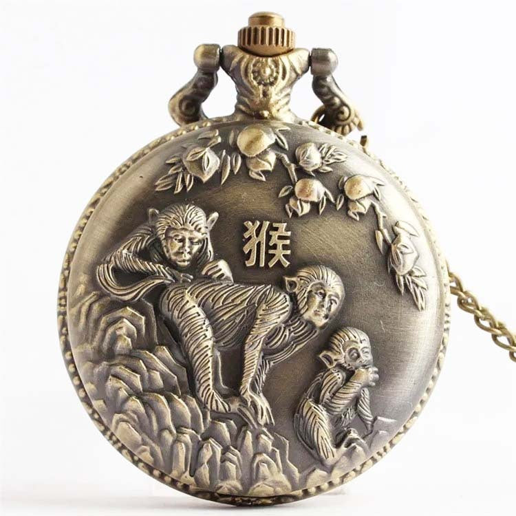 Bronze Retro Vintage Zodiac Quartz Pocket Watch
