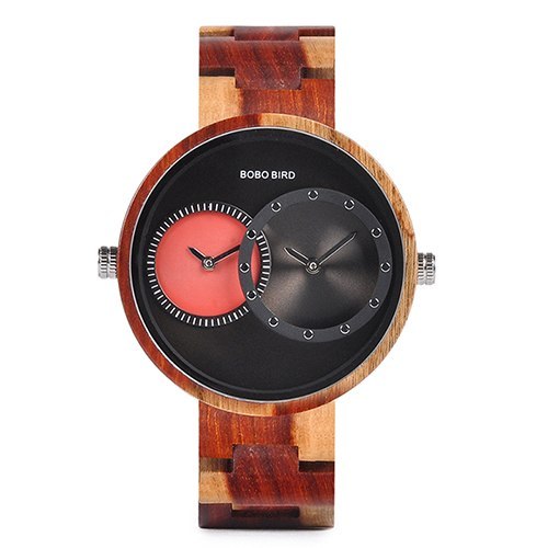 BOBO BIRD Thin Men Watch Original Wood Watches 2 Time Zone Display Quartz Wristwatch horloges mannen 