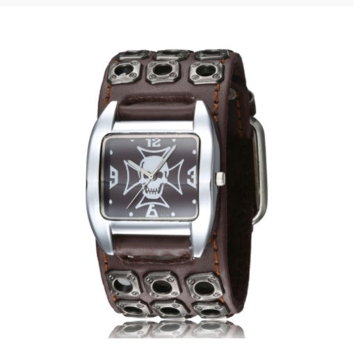 Men's Punk Silver Ghost Head Belt Watch