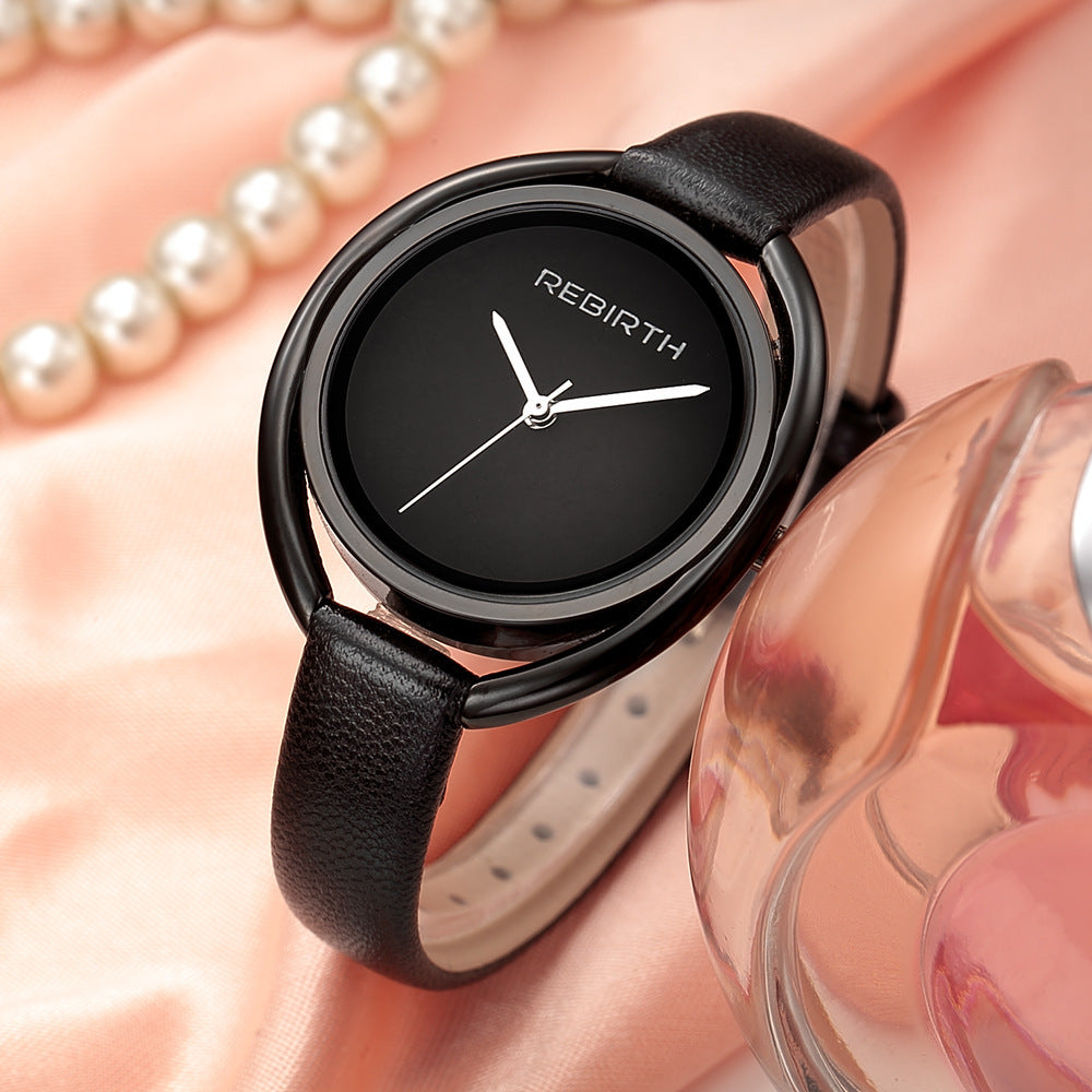 REBIRTH RE028 New Simple And Creative Double Shell Ladies Quartz Water Belt Watch