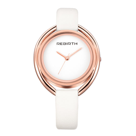 REBIRTH RE028 New Simple And Creative Double Shell Ladies Quartz Water Belt Watch