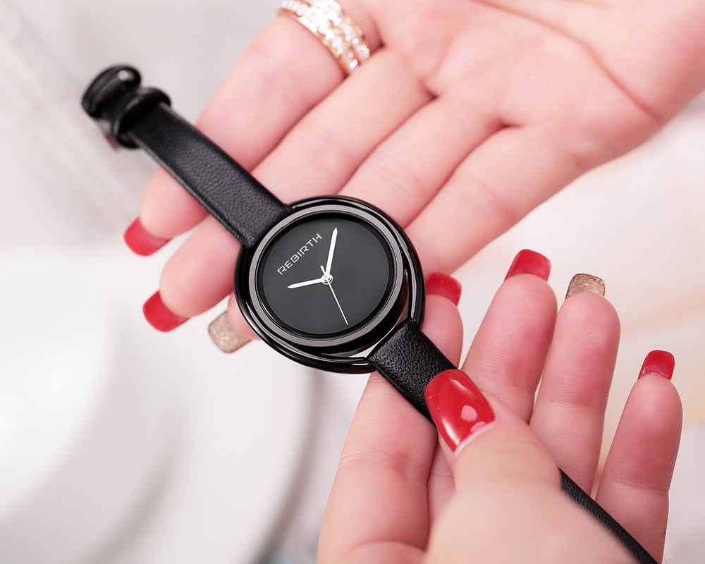 REBIRTH RE028 New Simple And Creative Double Shell Ladies Quartz Water Belt Watch