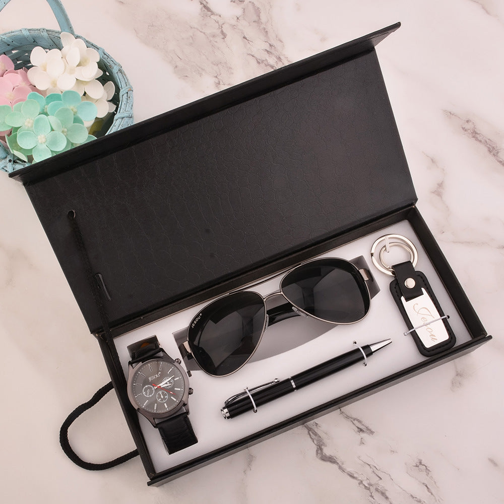 Creative Combination Set Exquisitely Packed Watch Pen Sunglasses Keychain Mens Gift Set