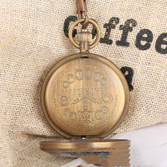 Flywheel Movement Pure Copper Mechanical Pocket Watch, Hollow Red And Blue Surface