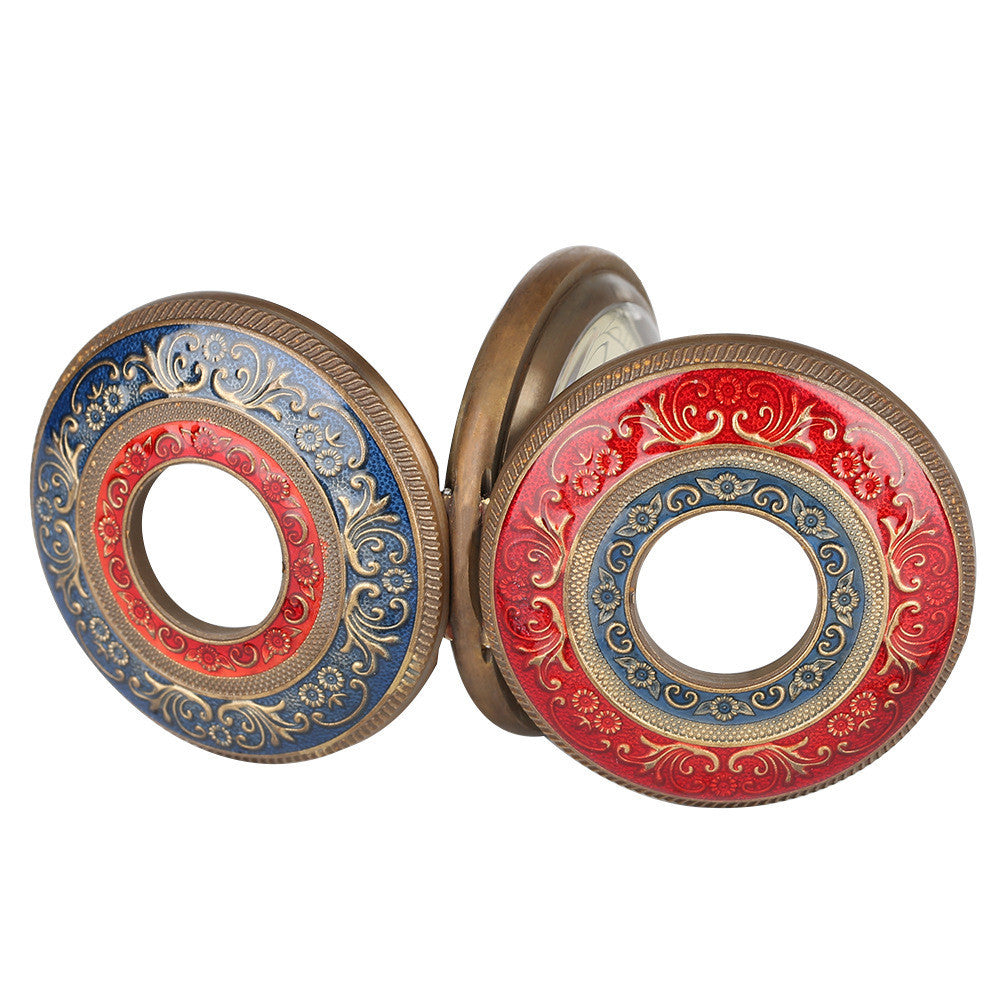 Flywheel Movement Pure Copper Mechanical Pocket Watch, Hollow Red And Blue Surface