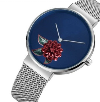 New Foreign Trade New Simple Watch Embossed Printed Watch Fashion Camellia Gift Quartz Watch