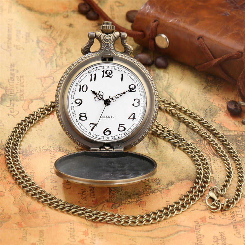 Vintage Bronze Large Owl Pattern Flip Cover Quartz Pocket Watch