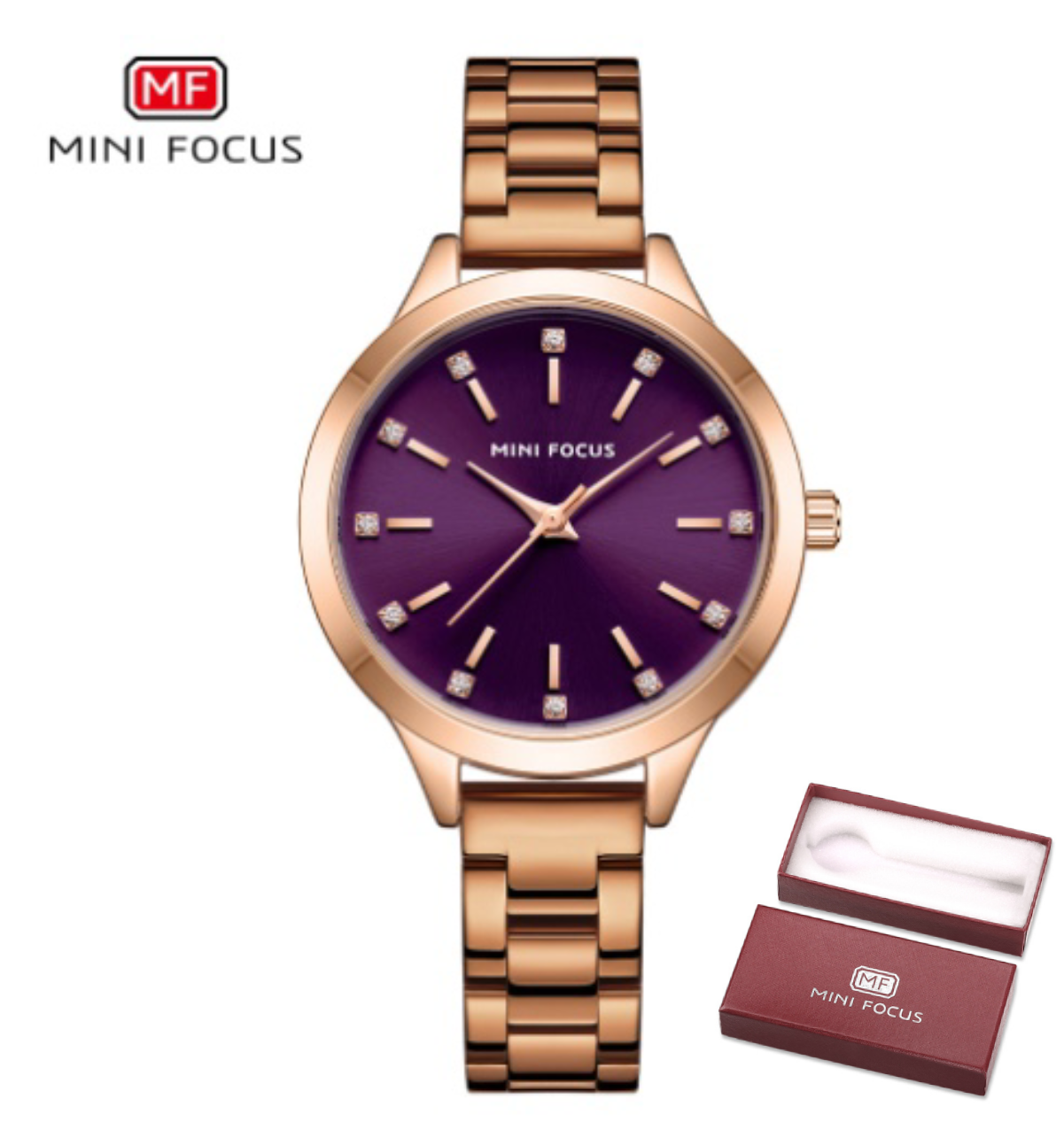 MINI FOCUS brand women's watch light luxury diamond women's watch simple steel belt waterproof women's watch MF0367L