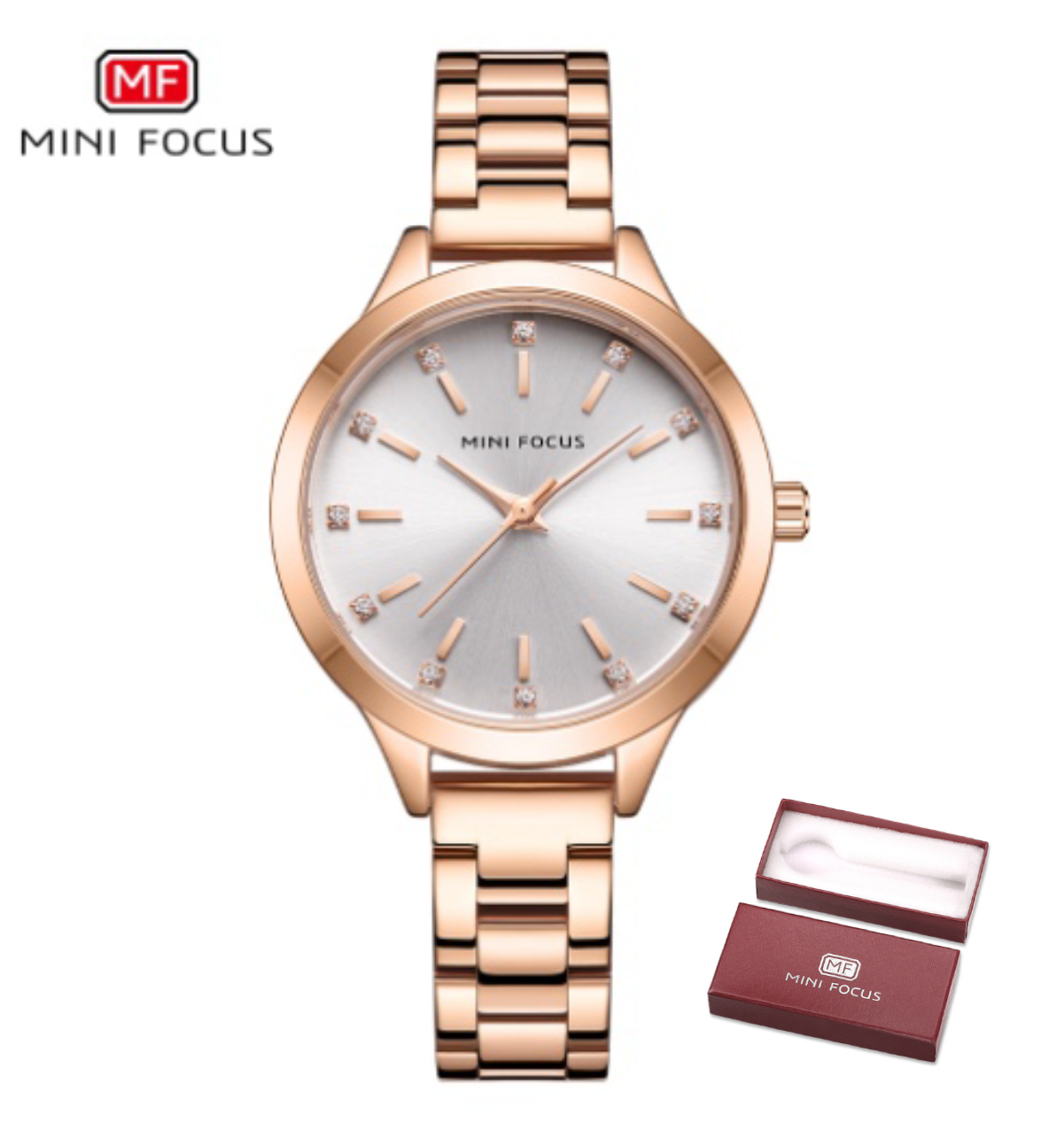 MINI FOCUS brand women's watch light luxury diamond women's watch simple steel belt waterproof women's watch MF0367L