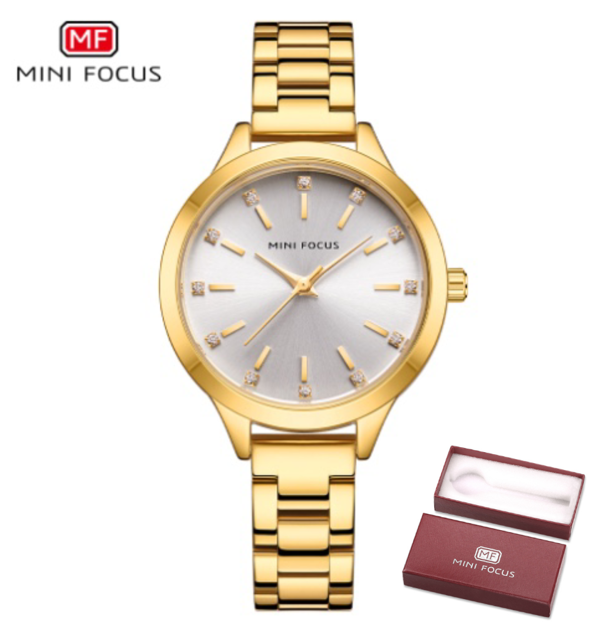 MINI FOCUS brand women's watch light luxury diamond women's watch simple steel belt waterproof women's watch MF0367L