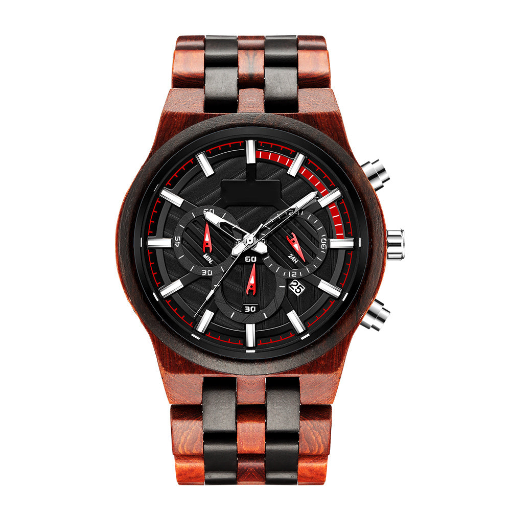 Multifunctional wood quartz watch