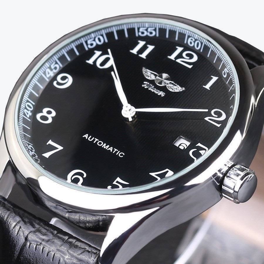 Men's Fashion Casual Ultra-Thin Calendar Automatic Mechanical Leather Watch
