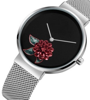 New Foreign Trade New Simple Watch Embossed Printed Watch Fashion Camellia Gift Quartz Watch