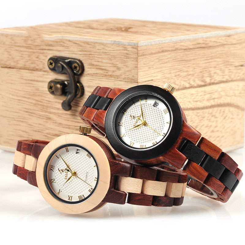 Wooden women's watch quartz