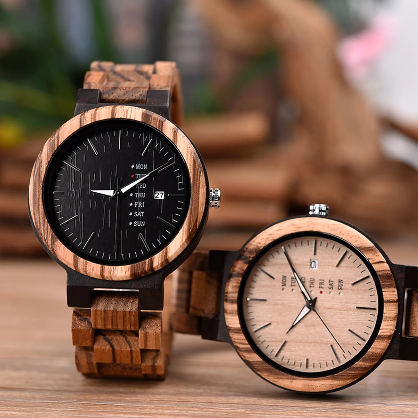 Bellamacina.Store Classic Wooden Zebrano Watch with Date Display