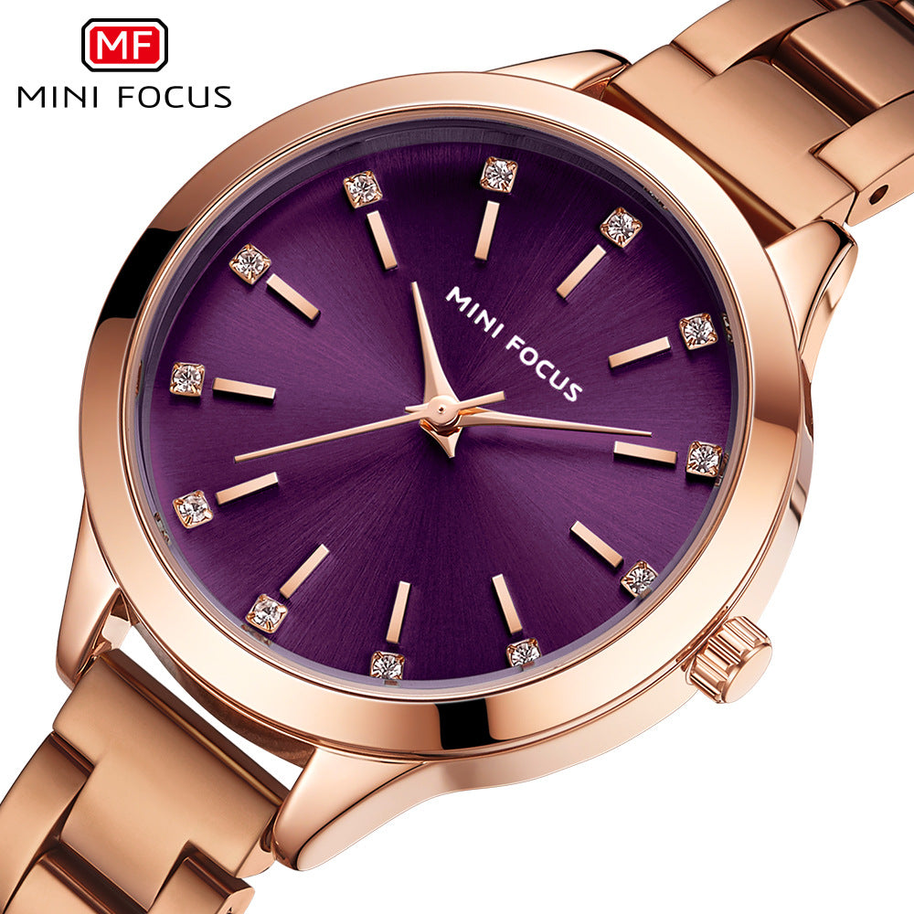 MINI FOCUS brand women's watch light luxury diamond women's watch simple steel belt waterproof women's watch MF0367L