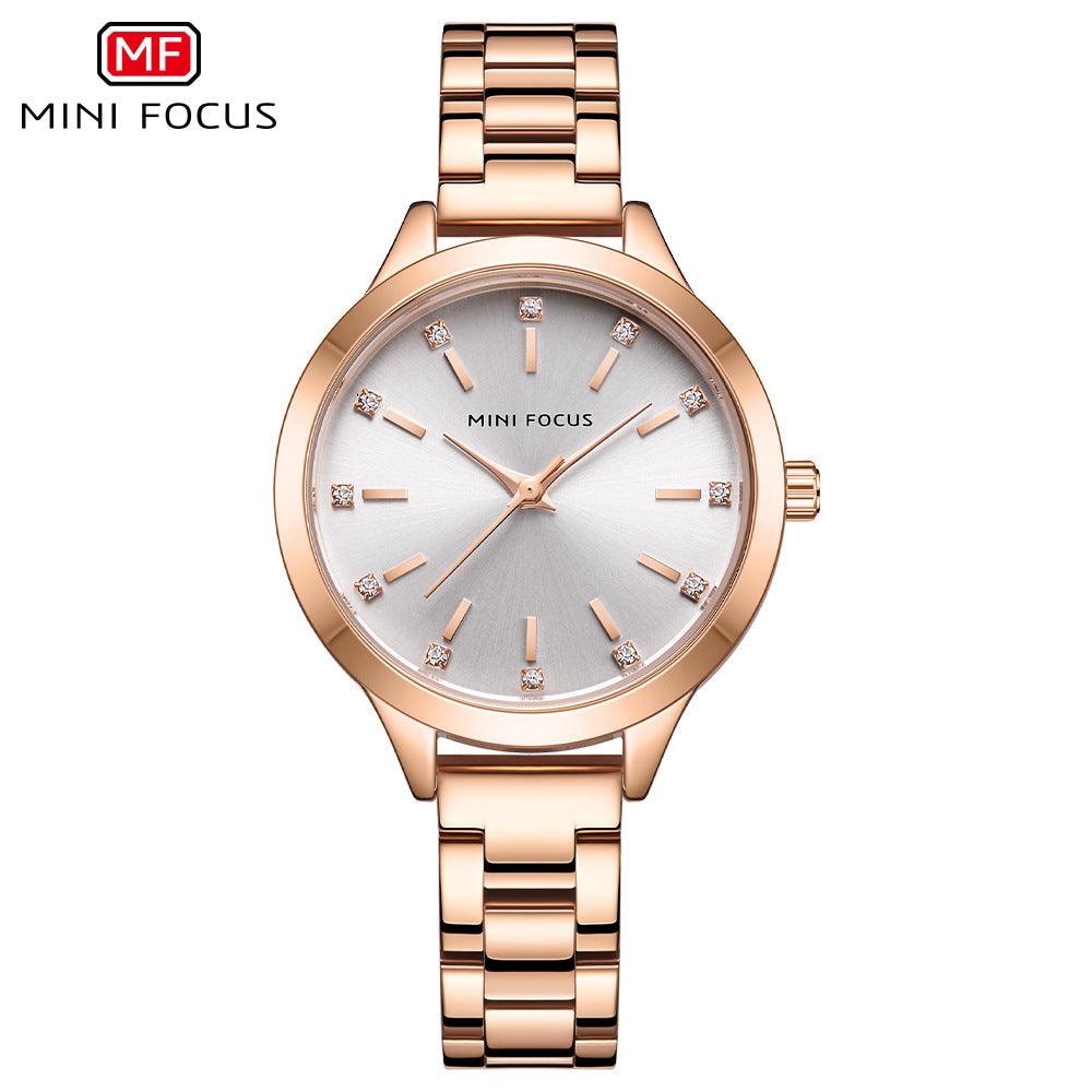 MINI FOCUS brand women's watch light luxury diamond women's watch simple steel belt waterproof women's watch MF0367L