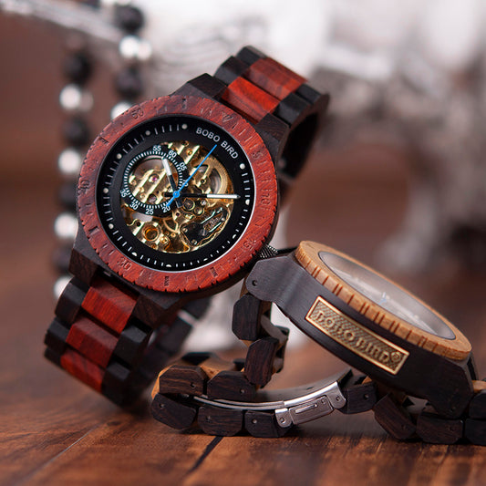 Orologio da polso donna meccanico automatico in legno, Orologio da polso uomo meccanico automatico in legno, Orologio da polso ragazzi meccanico automatico in legno,