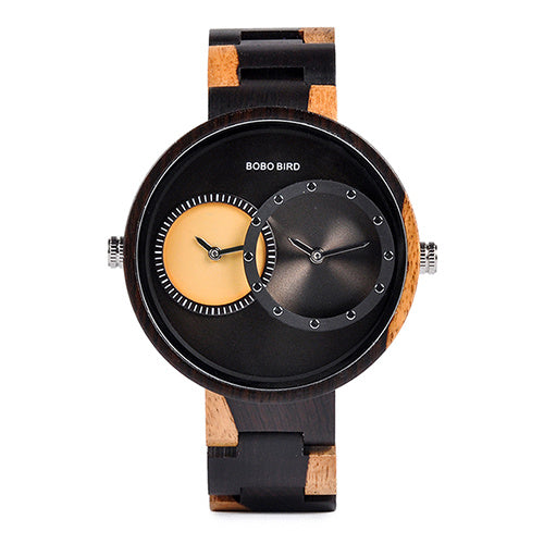 BOBO BIRD Thin Men Watch Original Wood Watches 2 Time Zone Display Quartz Wristwatch horloges mannen 