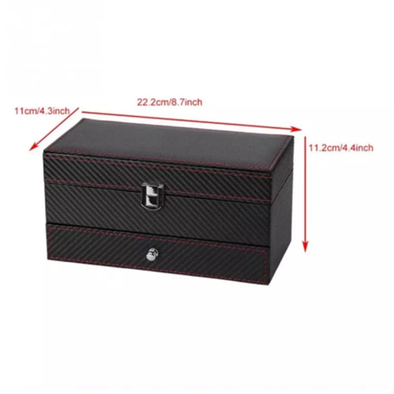 Carbon Fiber Double Layer Jewelry Box 4 Digit Watch Box