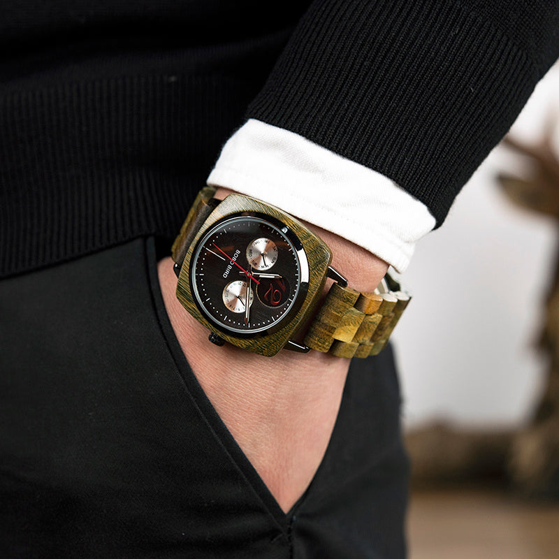 Men's youth art and leisure fashion wooden square watch