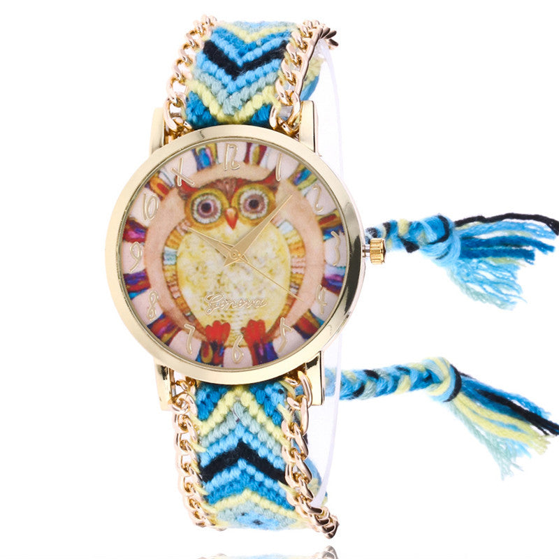 Ethnic style braided ladies bracelet watch