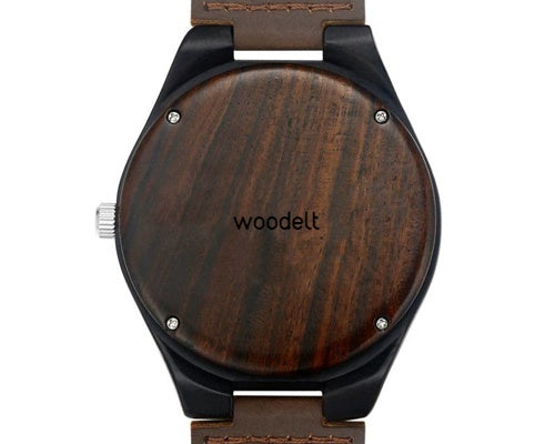 Men's Engraved Wooden Photo Watch Brown Leather Strap
