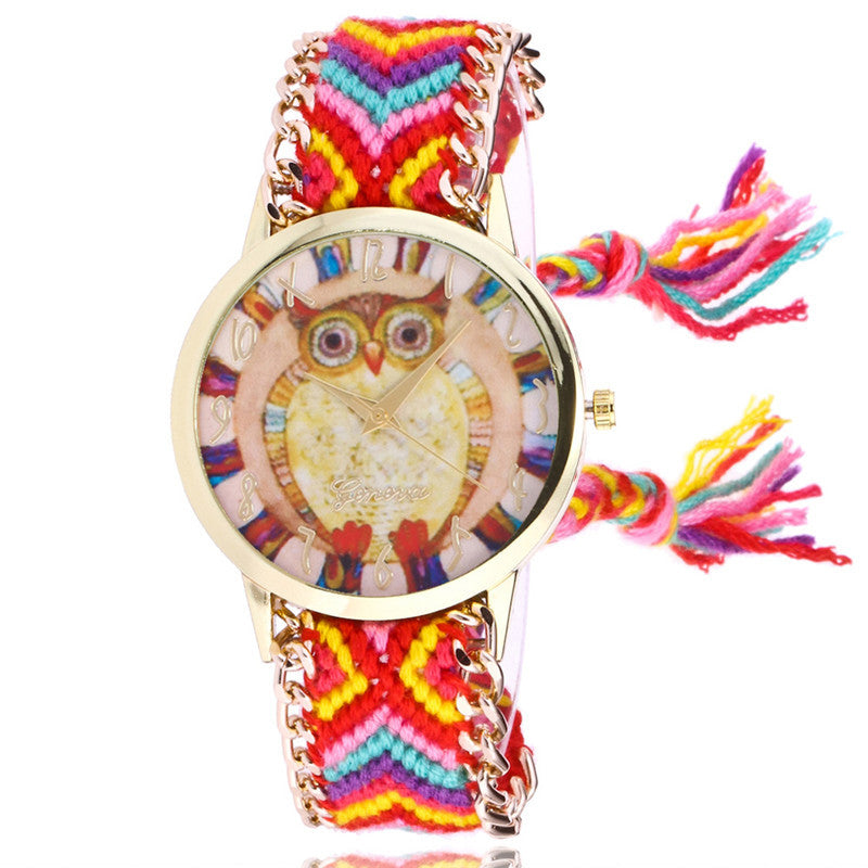 Ethnic style braided ladies bracelet watch