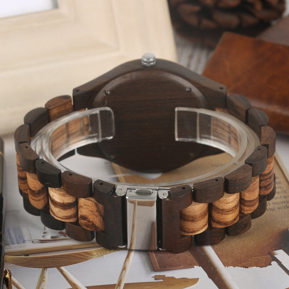 Bamboo and wood four-color splicing quartz watch