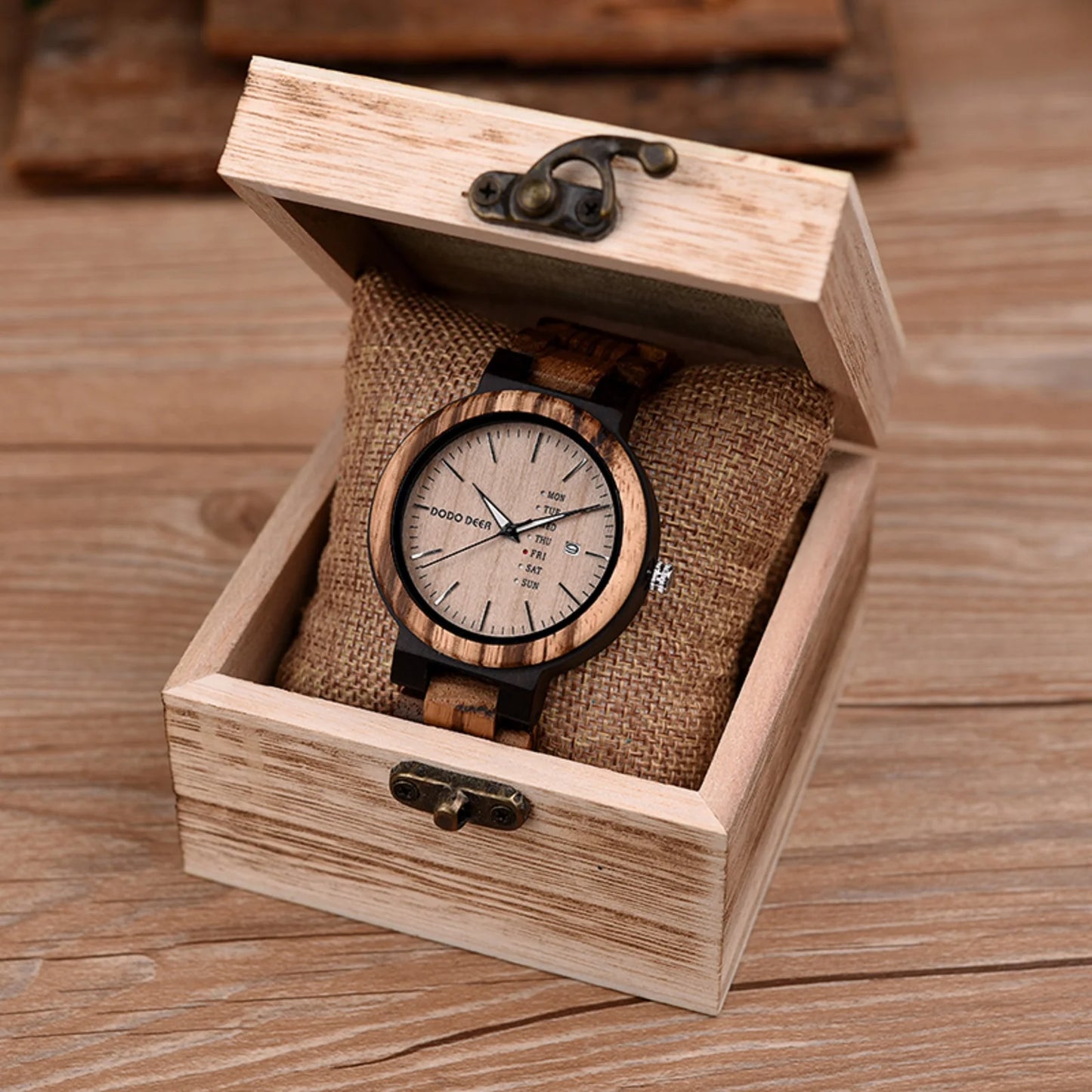 Bellamacina.Store Classic Wooden Zebrano Watch with Date Display