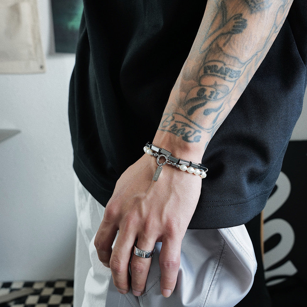 Square Pearl Bracelets For Men And Women Double Stacking Simple