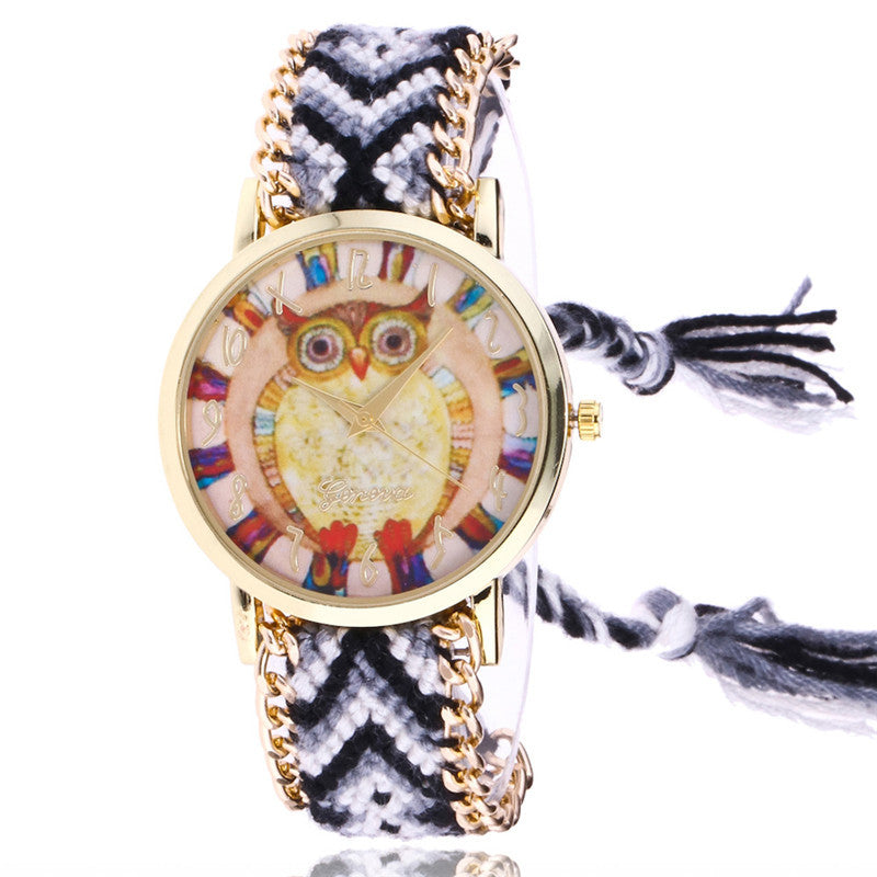 Ethnic style braided ladies bracelet watch