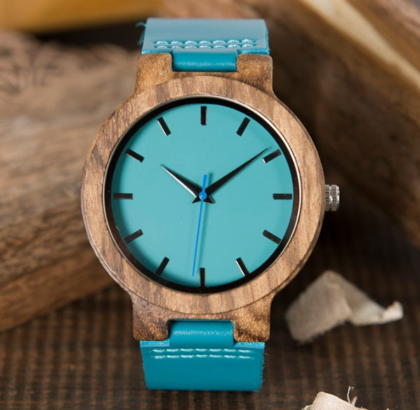Orologio da donna con cinturino in silicone verde e movimento al quarzo giapponese in bambù