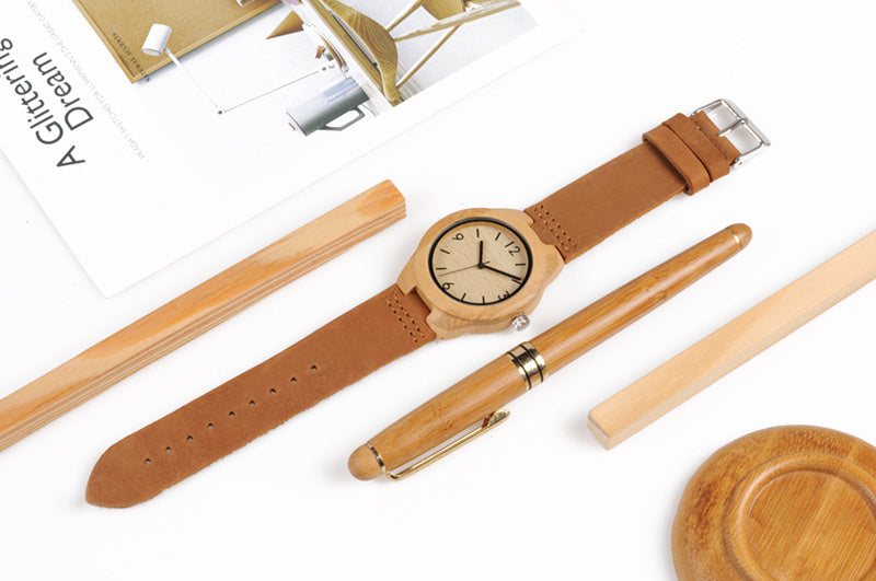 Cintura in pelle per orologio in bambù