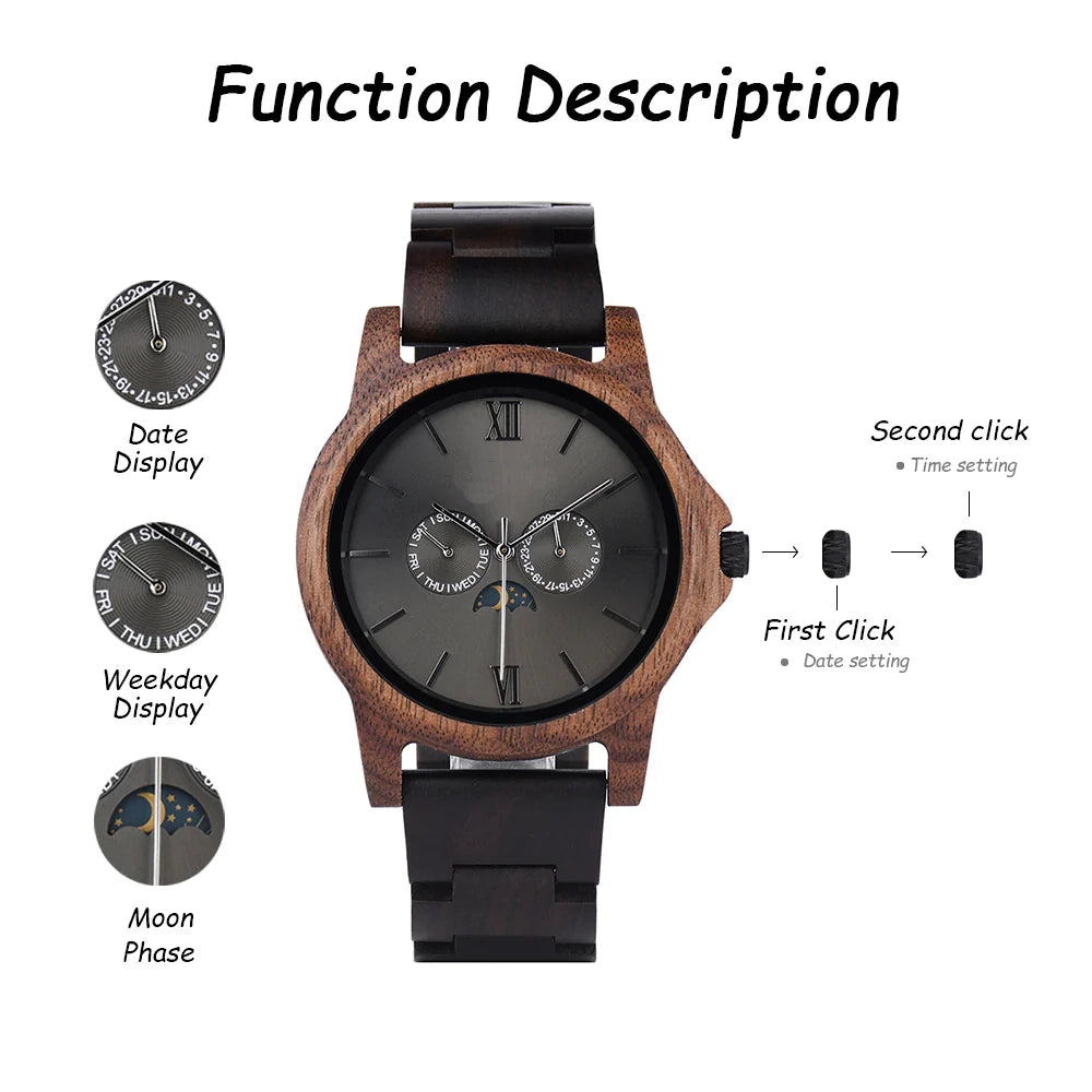 BELLAMACINA.STORE Engraved Walnut for Men Personalized Wooden Watch Day of the Week