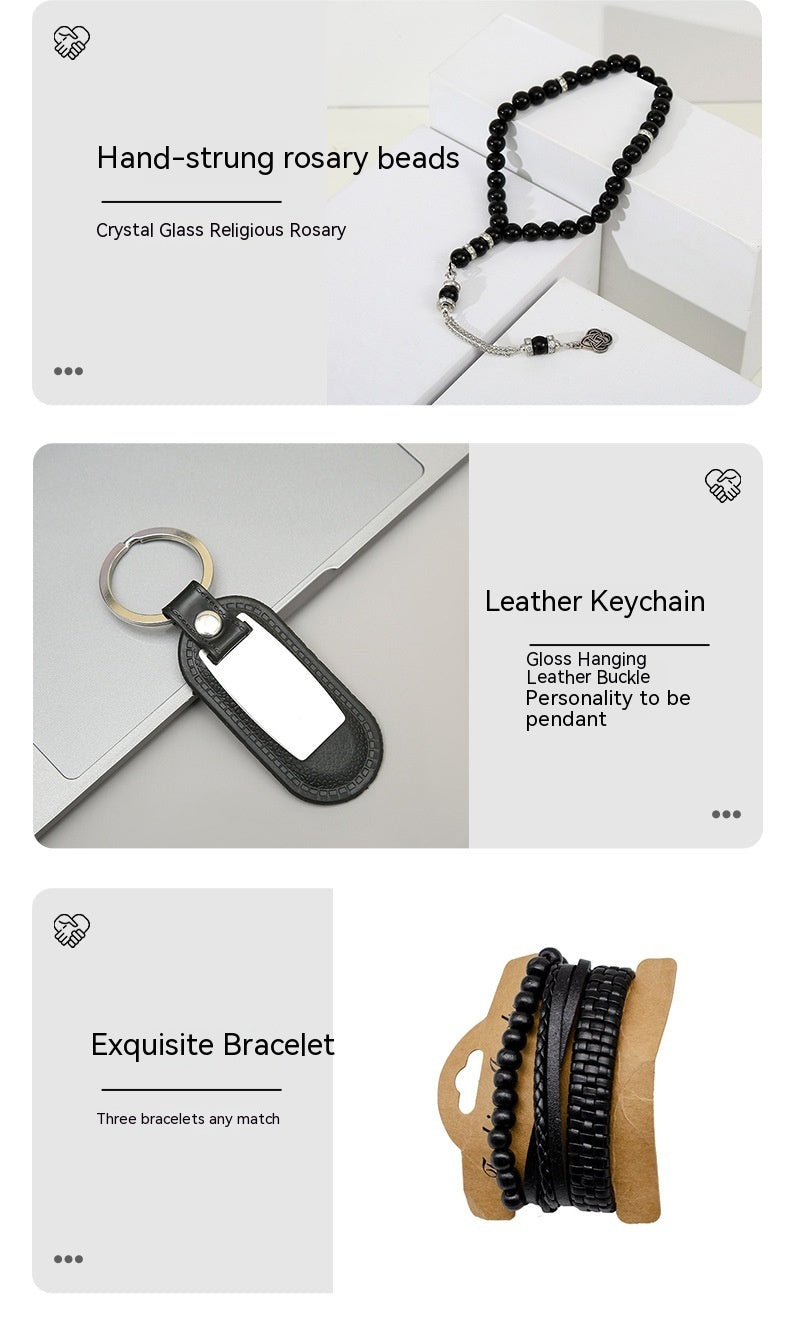 Seven-piece Watch Wallet Belt Bracelet Keychain Beads Pen Sleeve Box Men's Gift Set
