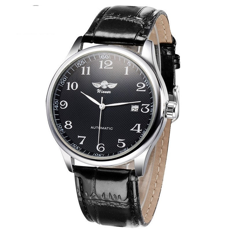Men's Fashion Casual Ultra-Thin Calendar Automatic Mechanical Leather Watch