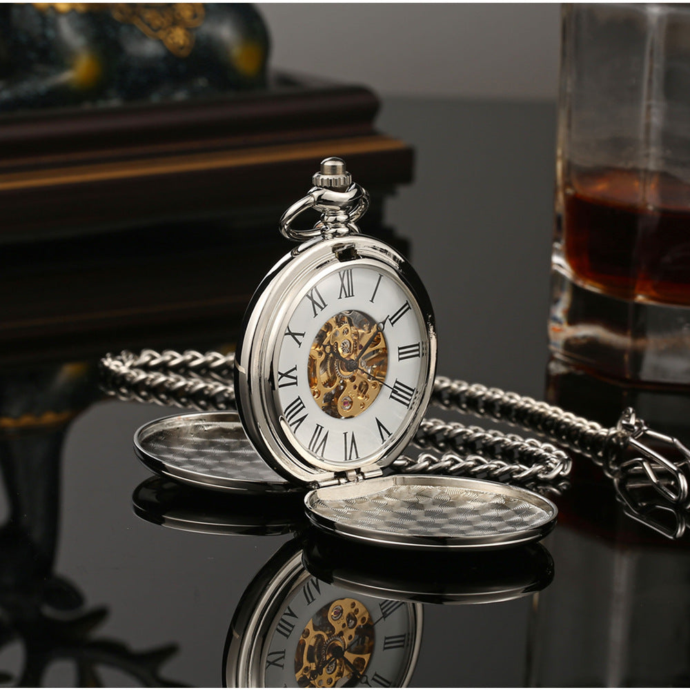 Double-open Two-sided Light Vintage Flip Mechanical Pocket Watch