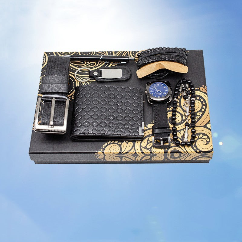 Seven-piece Watch Wallet Belt Bracelet Keychain Beads Pen Sleeve Box Men's Gift Set